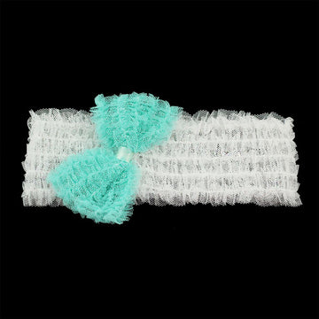 Girls White Wide Stretch Headband with Blue Bow